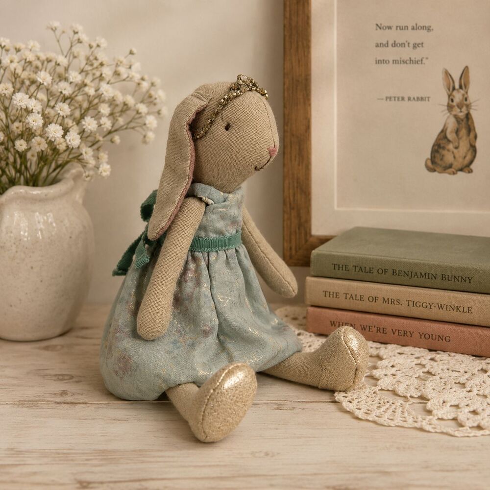 Maileg Mini Bunny Princess Plush Crown Blue Dress Soft Toy Stuffed Animal